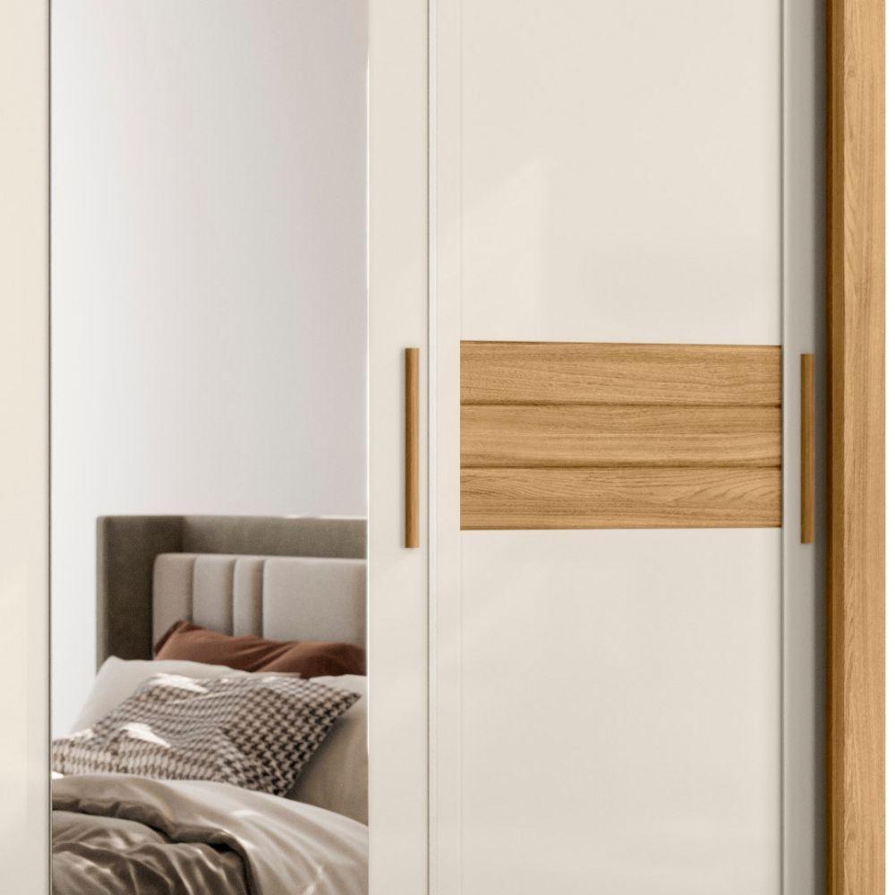 Guarda Roupa Casal Canadá Espelho 3 Portas De Correr Freijó Off White Moval - 3