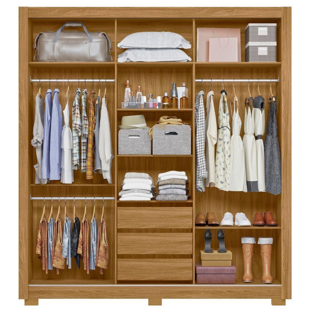 Guarda Roupa Casal Canadá Espelho 3 Portas De Correr Freijó Off White Moval - 4