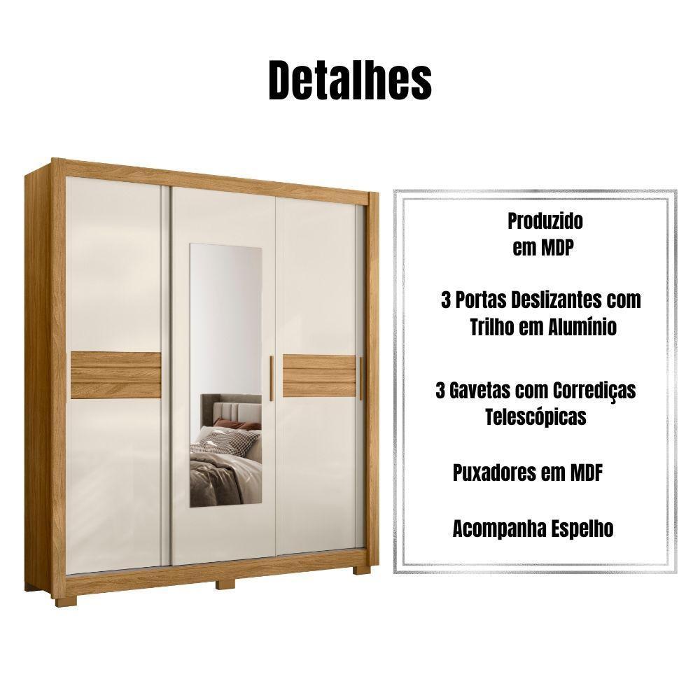 Guarda Roupa Casal Canadá Espelho 3 Portas De Correr Freijó Off White Moval - 5