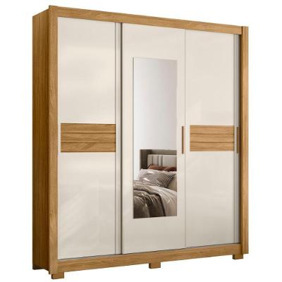 Guarda Roupa Casal Canadá Espelho 3 Portas De Correr Freijó Off White Moval