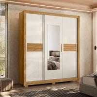 Guarda Roupa Casal Canadá Espelho 3 Portas De Correr Freijó Off White Moval - 2