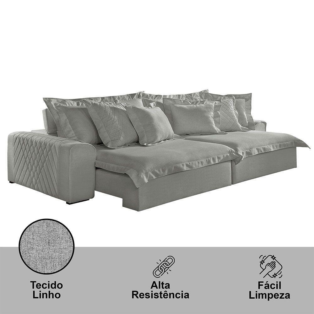 Sofá Luz Linho 02 Módulos De 100m B25cm Meu Sofá Online A230 Linho Cinza - 3