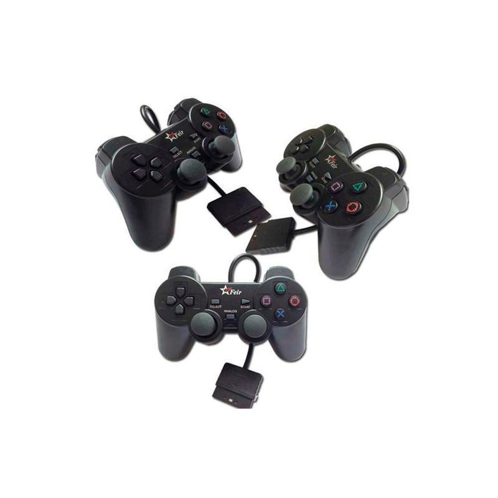 Kit 2 Controle Joystick Game PS1 PS2 Play 2 Com Fio Vibração - 4