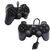 Kit 2 Controle Joystick Game PS1 PS2 Play 2 Com Fio Vibração - 1