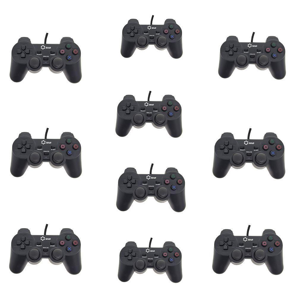 Kit 10 Controle Dualshock 2 Com Fio PS2 Preto Lotus Ct007 - 1