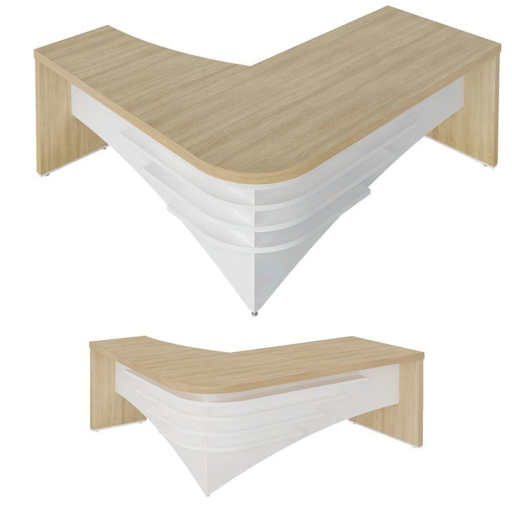 Mesa Tamburato Diretor Em L Escritório Home Office Carvalho branco - 6