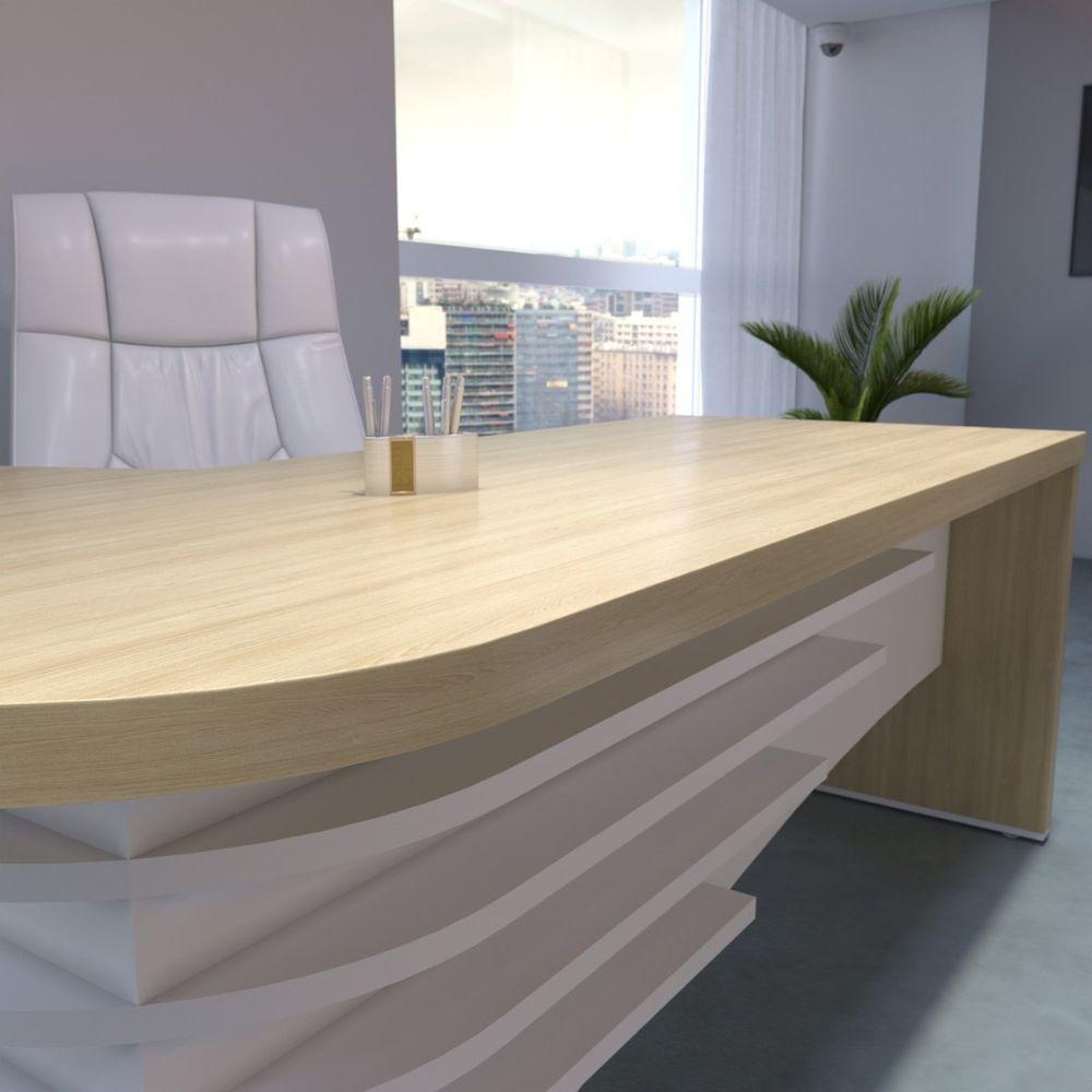 Mesa Tamburato Diretor Em L Escritório Home Office Carvalho branco - 8