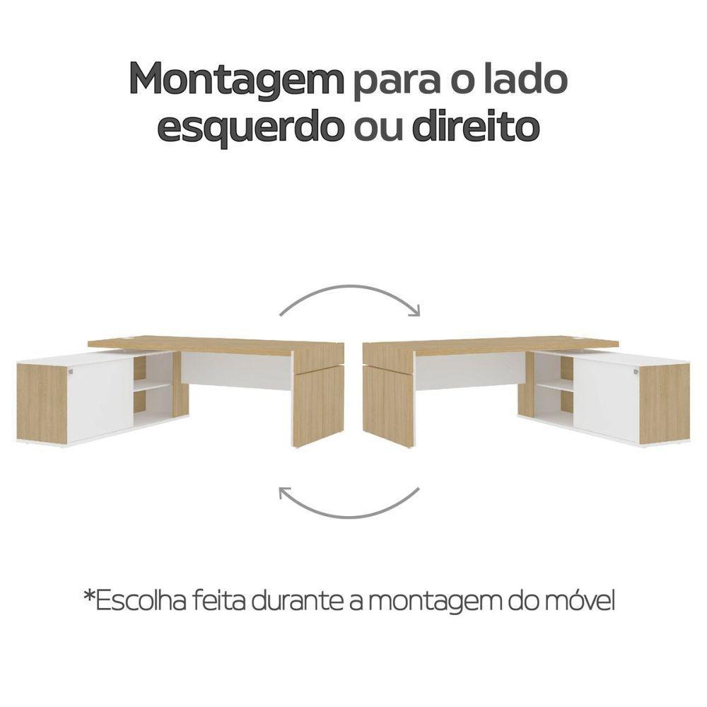 Mesa Para Escritório Em L Com Tomada 2 Gavetas Carvalho branco - 5