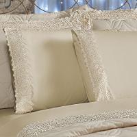 Jogo de Lençol Vinci Queen 4 Peças Guipir Percal 400 Fios Suave Detalhado - Bege - 1