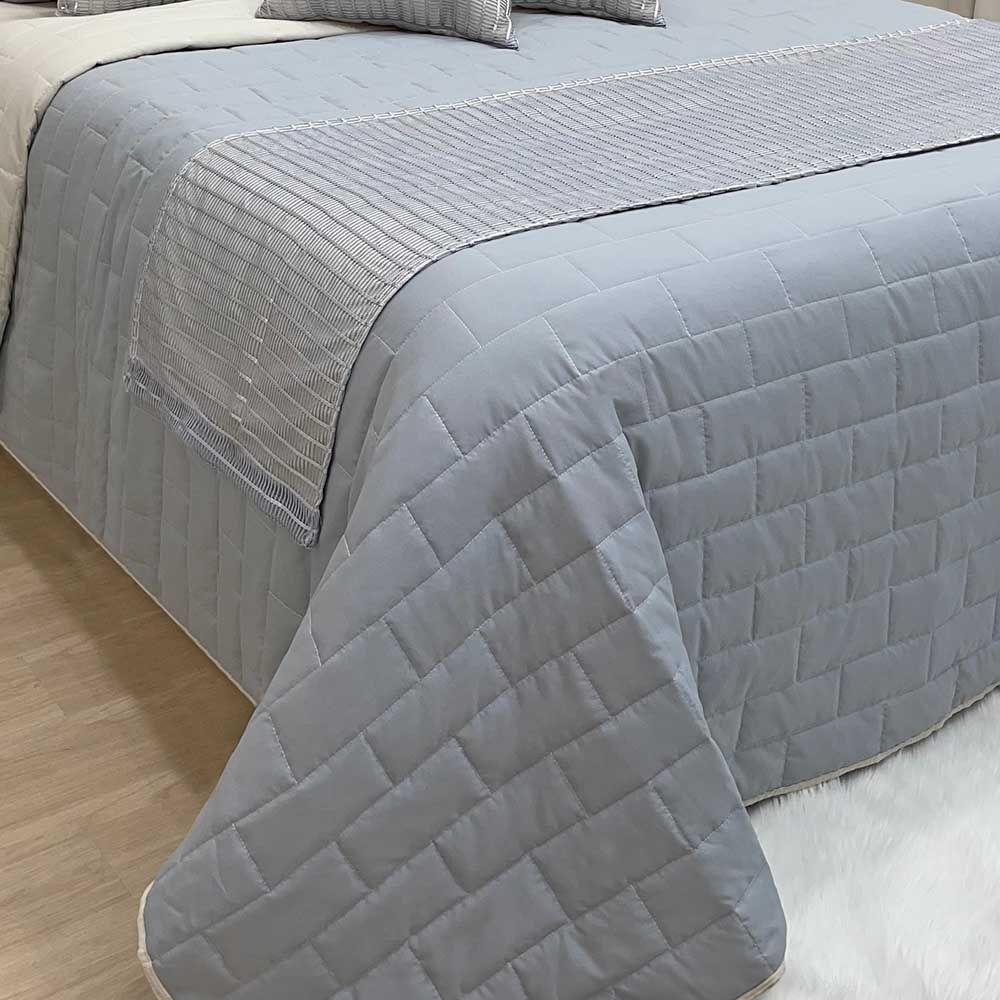 Kit Cobre Leito Colcha Luxo King 10 Peças Micropercal 200 Fios Dupla Face Xale Brilhante - Cinza - 3
