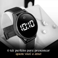 Relogio Feminino Preto Digital Aço + Colar + Brincos + Caixa Pulseira Ajustavel Black Piano Academia - 3