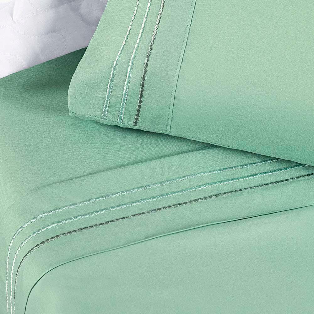 Jogo de Lençol Aria Casal 4 Peças Micropercal 200 Fios Suave Detalhe Bordado - Salvia Verde - 3