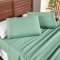 Jogo de Lençol Aria Casal 4 Peças Micropercal 200 Fios Suave Detalhe Bordado - Salvia Verde - 2