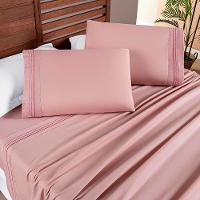 Jogo de Lençol Aria King 4 Peças Micropercal 200 Fios Suave Detalhe Bordado - Sal Rosa - 2