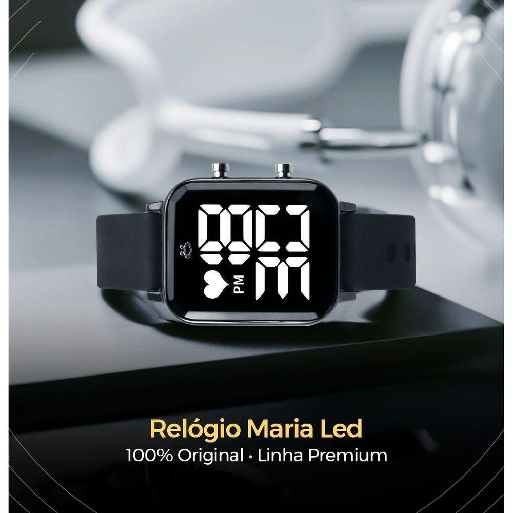 Relogio Feminino Digital Aço Inox Led Quadrado + Caixa Casual Ajustavel Presente Preto Black Piano - 4