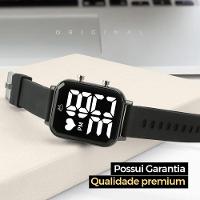 Relogio Feminino Digital Aço Inox Led Quadrado + Caixa Casual Ajustavel Presente Preto Black Piano - 3