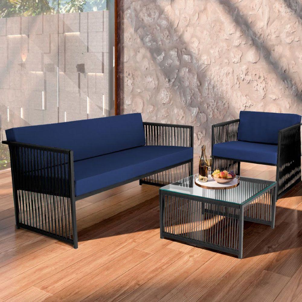 Conjunto Para área Externa De Corda Náutica Preto-azul - 1