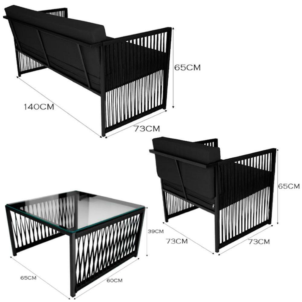 Conjunto Para área Externa De Corda Náutica Preto-preto - 4