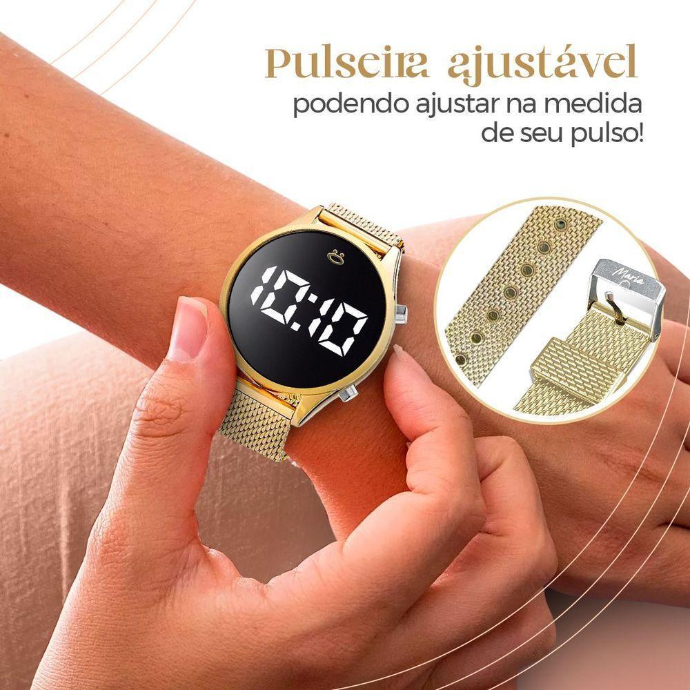 Relogio Feminino Digital Banhado Dourado + Pulseira + Brinco + Colar Qualidade Premium Presente Moda - 2