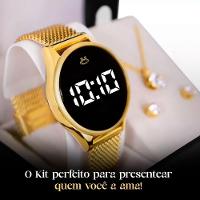 Relogio Feminino Digital Banhado Dourado + Pulseira + Brinco + Colar Qualidade Premium Presente Moda - 5