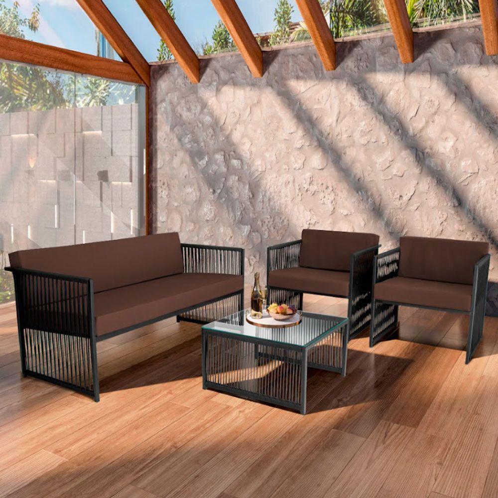 Conjunto Para área Externa De Corda Náutica Preto-marrom - 1