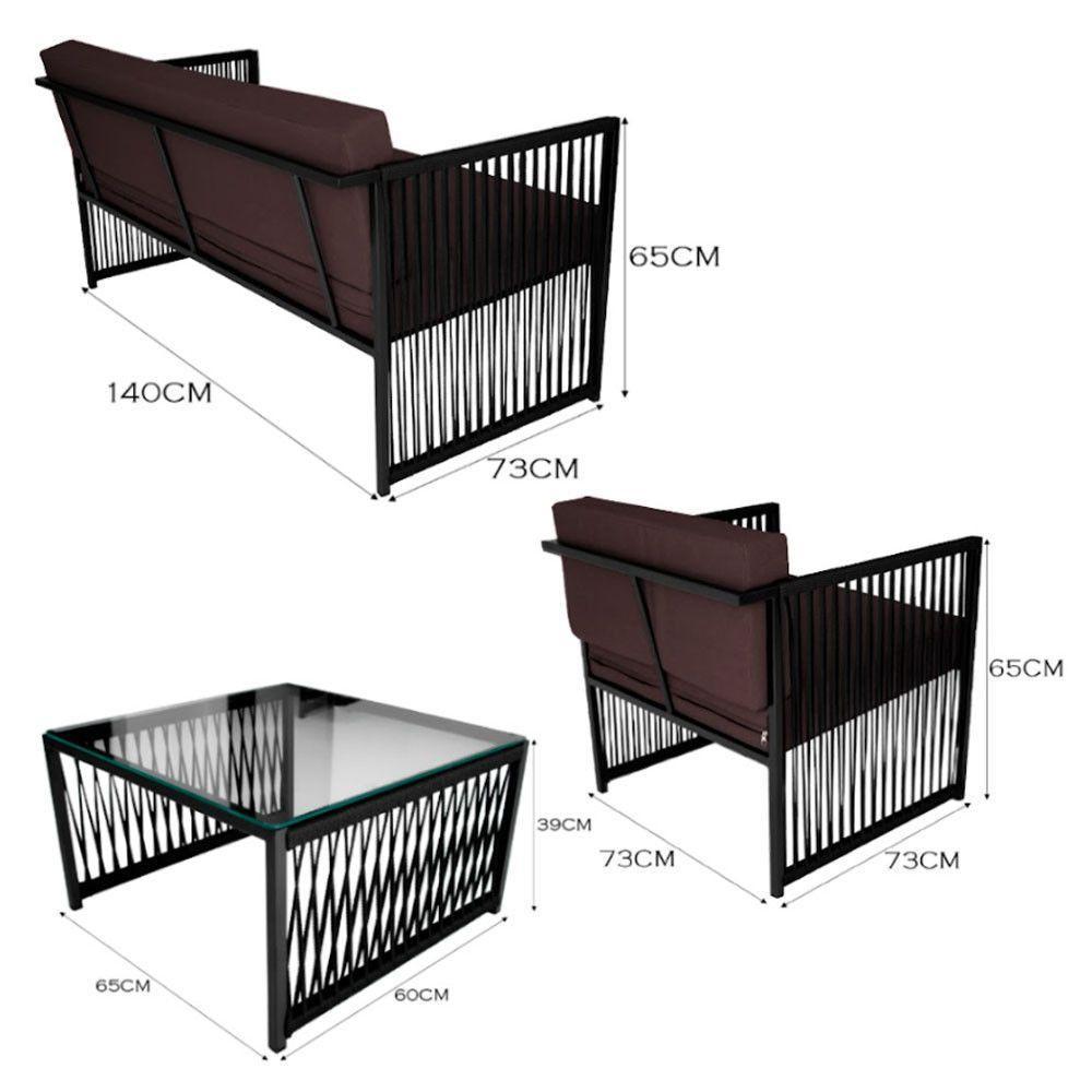 Conjunto Para área Externa De Corda Náutica Preto-marrom - 5