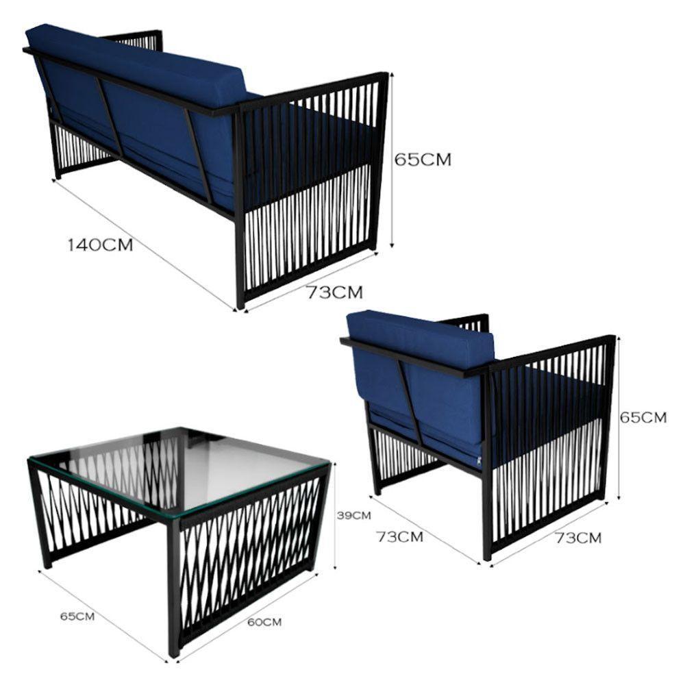 Conjunto Para área Externa De Corda Náutica Preto-azul - 3