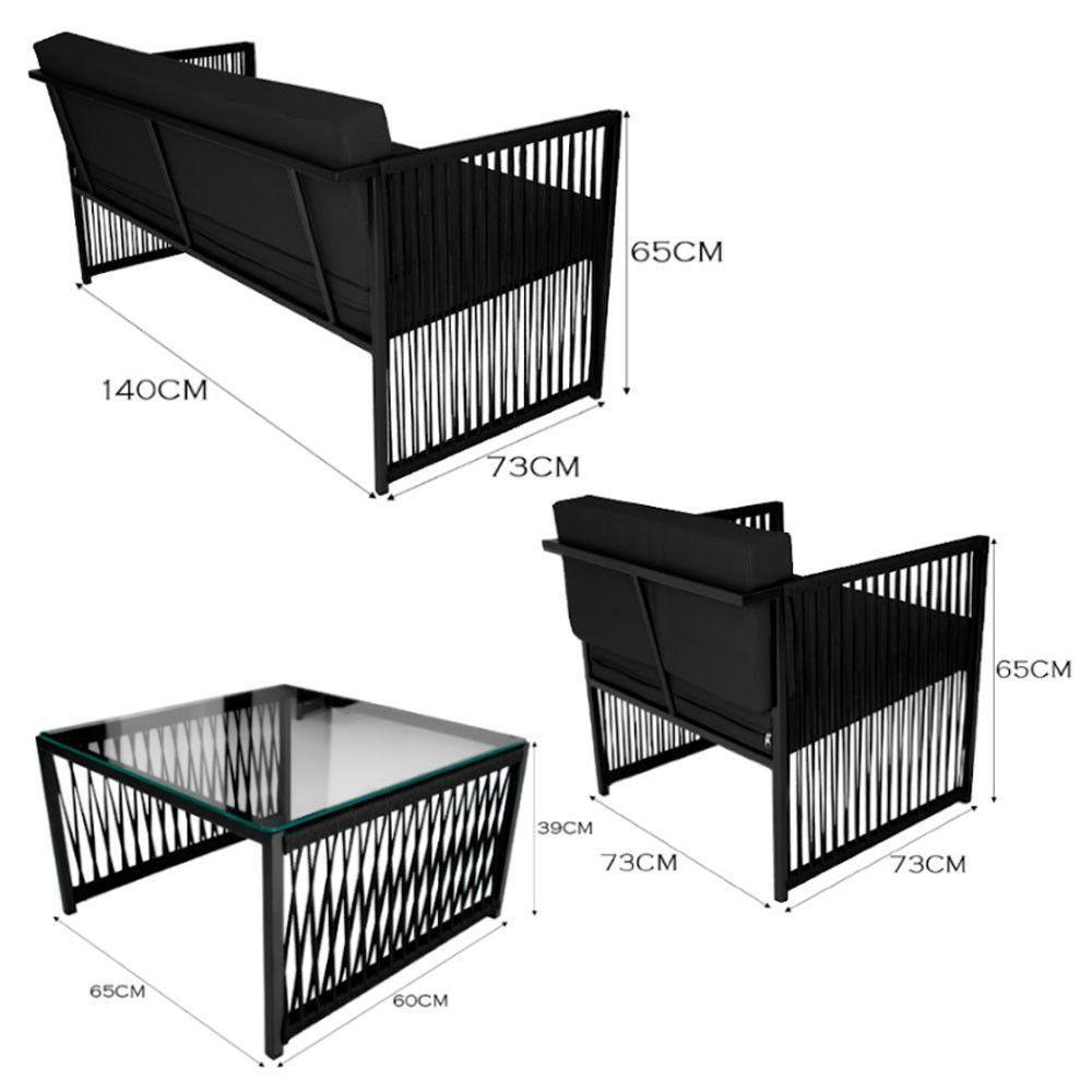 Conjunto Para área Externa De Corda Náutica Preto-preto - 2