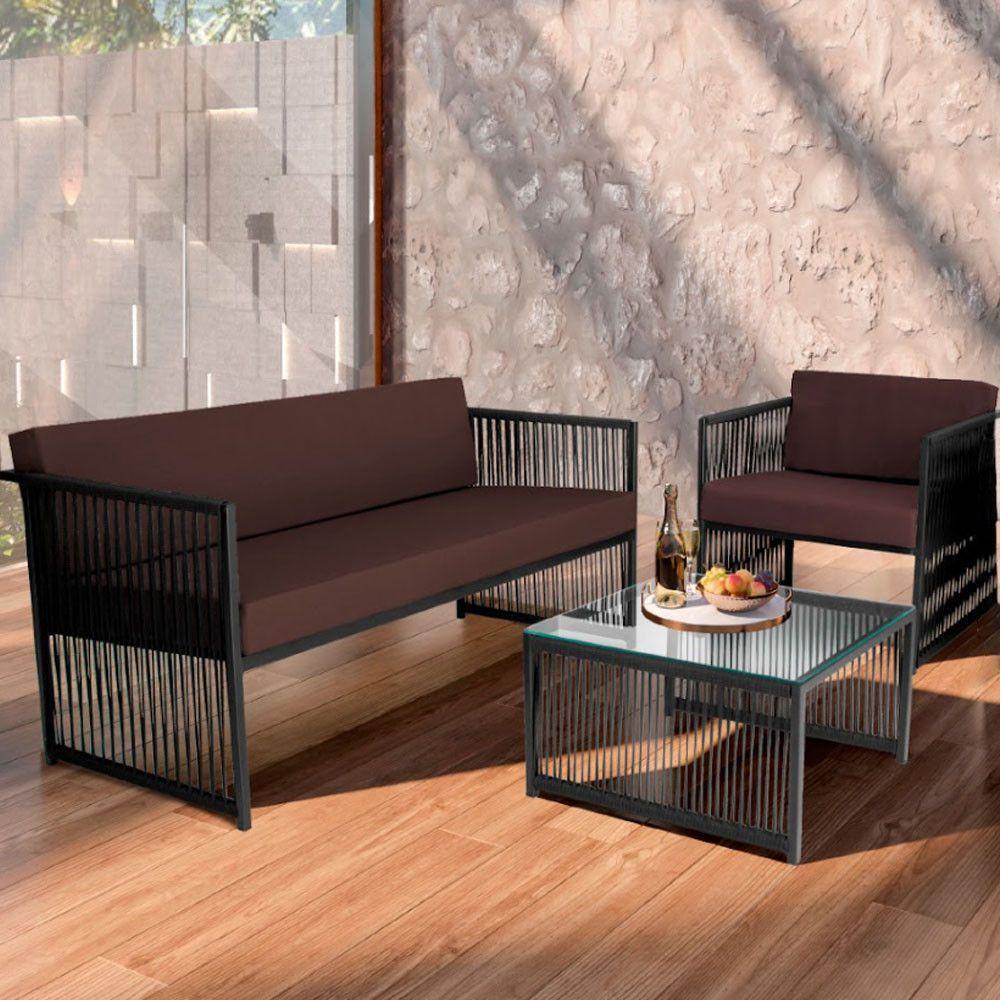 Conjunto Para área Externa De Corda Náutica Preto-marrom - 1