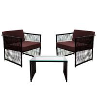 Conjunto De 2 Poltronas Em Fibra Sintética E Mesa De Centro Marrom - 1