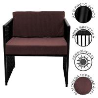 Conjunto De 2 Poltronas Em Fibra Sintética E Mesa De Centro Marrom - 5