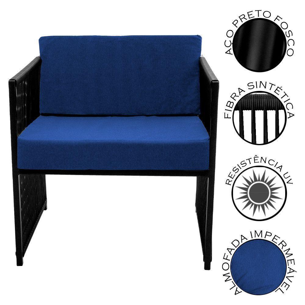 Conjunto De 2 Poltronas Em Fibra Sintética E Mesa De Centro Azul - 7