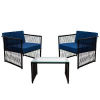 Conjunto De 2 Poltronas Em Fibra Sintética E Mesa De Centro Azul - 1