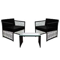 Conjunto De 2 Poltronas Em Fibra Sintética E Mesa De Centro Preto - 1