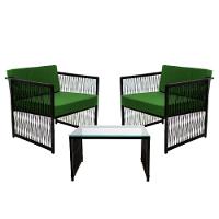 Conjunto De 2 Poltronas Em Fibra Sintética E Mesa De Centro Verde - 1