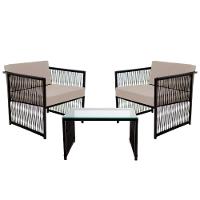 Conjunto De 2 Poltronas Em Fibra Sintética E Mesa De Centro Branco - 1