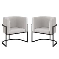 Kit 02 Poltronas Lua Com Base De Metal Black Sala Veludo Bege - 1