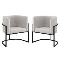 Kit 02 Poltronas Lua Com Base De Metal Black Sala Reforçada Bege - 1