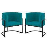 Kit 02 Poltronas Lua Com Base De Metal Black Sala Reforçada Azul Turquesa - 1