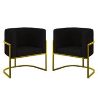 Kit 02 Poltronas Lua Com Base De Metal Gold Sala Veludo Preto - 1