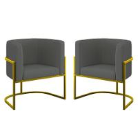 Kit 02 Poltronas Lua Com Base De Metal Gold Sala Veludo Cinza - 1