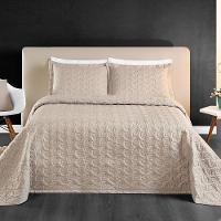 Kit Cobre Leito Colcha Tendência Queen 3 Peças Micropercal 200 Fios Bordado Premium - Cáqui - 3