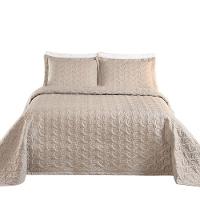 Kit Cobre Leito Colcha Tendência Queen 3 Peças Micropercal 200 Fios Bordado Premium - Cáqui - 4