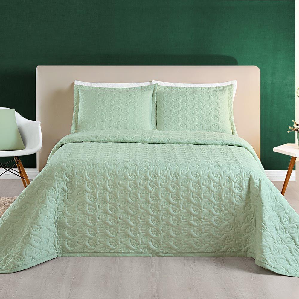 Kit Cobre Leito Colcha Tendência Casal 3 Peças Micropercal 200 Fios Bordado Premium - Verde - 3