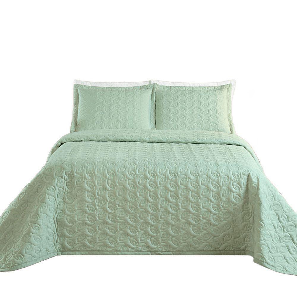 Kit Cobre Leito Colcha Tendência Casal 3 Peças Micropercal 200 Fios Bordado Premium - Verde - 4