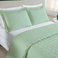 Kit Cobre Leito Colcha Tendência Casal 3 Peças Micropercal 200 Fios Bordado Premium - Verde - 1