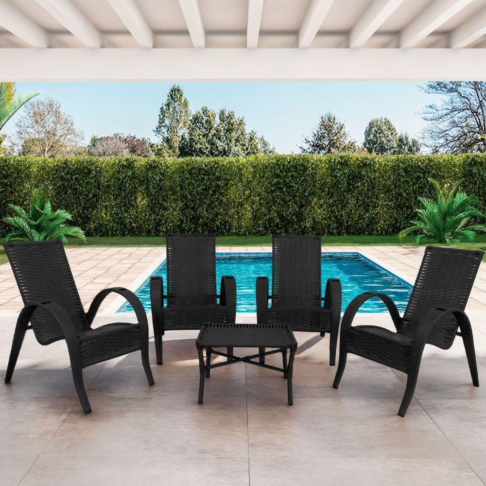 Conjunto Mesa De Centro 4 Cadeiras Vitória área Externa Preto - 1
