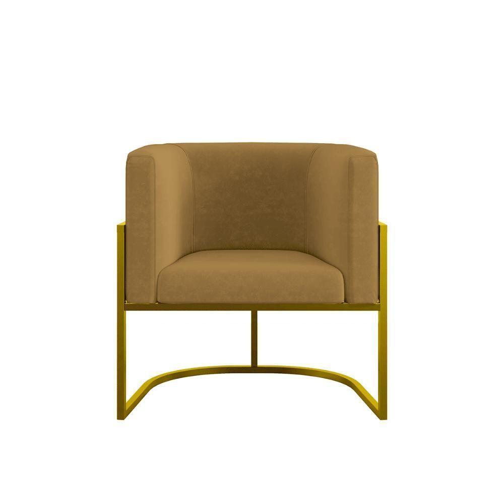 Kit 02 Poltronas Lua Sala Decorativa Base De Ferro Gold Capuccino - 4