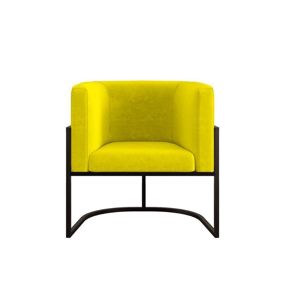 Kit 02 Poltronas Lua Sala Decorativa Base De Ferro Black Amarelo - 3