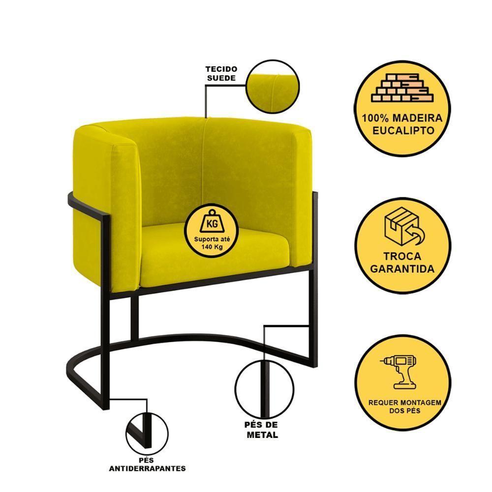 Kit 02 Poltronas Lua Sala Decorativa Base De Ferro Black Amarelo - 5